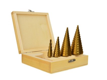 HSS stupňový vrták, sada 4ks, 4-39mm, 4-32mm, 4-20mm, 4-12mm GEKO