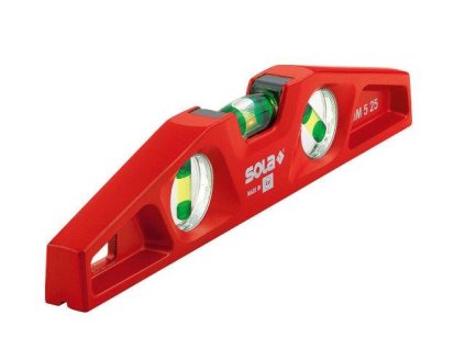 Vodováha 25 cm, extra robustní, s magnetem a drážkou pro trubky - SOLA