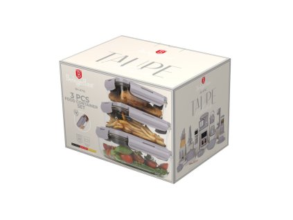 BERLINGERHAUS Dóza na potraviny s víkem skleněná sada 3 ks Taupe Collection BH-8792