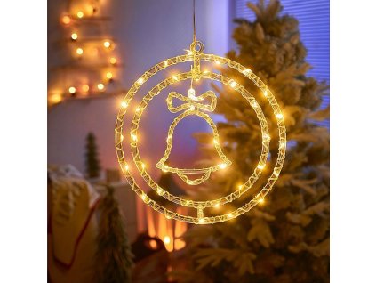 MagicHome Vánoční dekorace, zvonek, plast, 80xLED teplá bílá, 32.5x36 cm, 3xAA