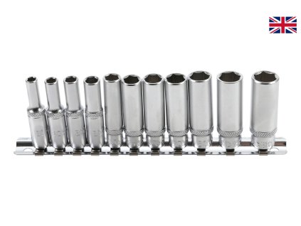 Hlavice palcové 1/4” prodloužené, velikosti 3/16 až 1/2”, sada 11 ks - BGS 2429