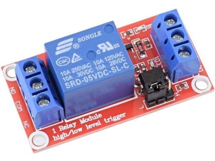 Modul relé 1x High nebo Low spoušť. napájení 12V, kontakt 230V/10A