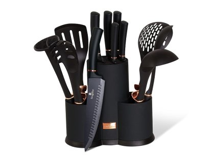 BERLINGERHAUS Sada nožů a kuchyňského náčiní ve stojanu 12 ks Black Rose Collection BH-6254
