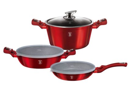 BERLINGERHAUS Sada nádobí s mramorovým povrchem 6 ks Burgundy Metallic Line BH-7046