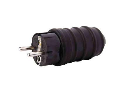 Vidlice gumová přímá, 250V / 16A max., černá