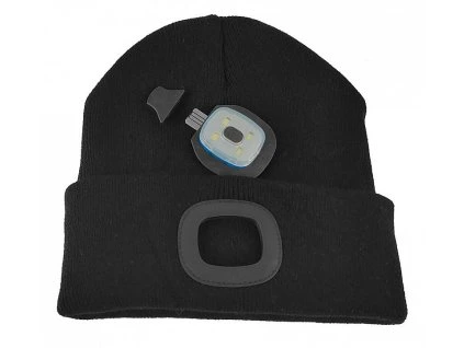 Čepice LED, 4x SMD LED, USB nabíjení, černá, uni