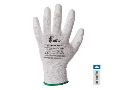 Rukavice CXS BRITA WHITE, s blistrem, máčené v polyuretanu, vel. 8