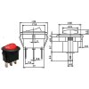 Přepínač kolébkový RS102-8C, ON-ON 1pol.červený 12V/20A