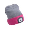Čepice s čelovkou 45lm, nabíjecí, USB, světle šedá/růžová, oboustranná, univerzální velikost EXTOL LIGHT