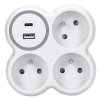 Rozbočka 3x15A, bílá-šedá, USB nabíječka A+C