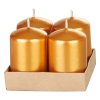 Svíčka MagicHome válcová metalický efekt, zlatá, 4x6cm, 4ks