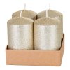 Svíčka MagicHome válcová s glitry, šampaň, 4,8x8cm, 4ks