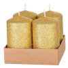 Svíčka MagicHome válcová s glitry, zlatá, 4,8x8cm, 4ks