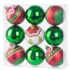 Baňky MagicHome červeno-zelené, s dekorací, 6cm, 9ks
