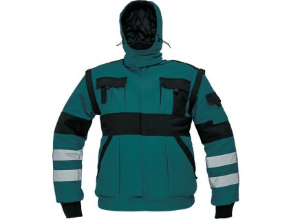 Zimní montérková bunda MAX WINTER s reflexními pruhy, zelená / černá 62 (Velikost 46)