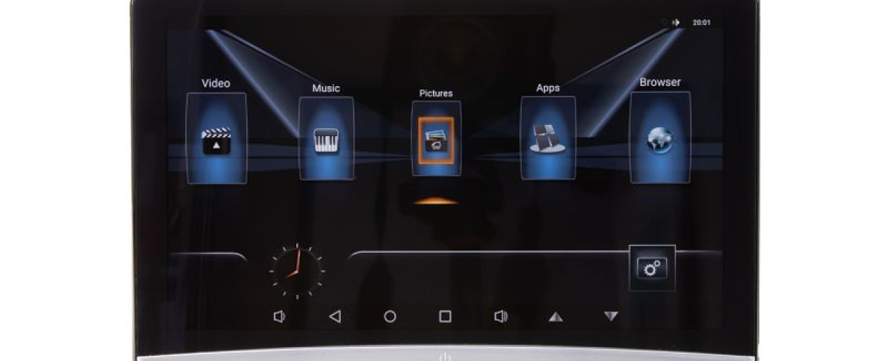 kvalitní LCD monitor 10,6 OP Android 10.0, určený k montáži na opěrku, čtečkou micro SD karet, USB portem, HDMI vstupem se zobrazením 16:9.