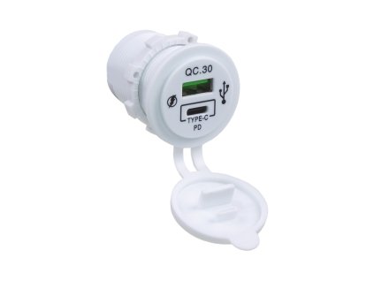 34672 USB QC3.0 + USB-C PD 18W bílá zásuvka 12/24V