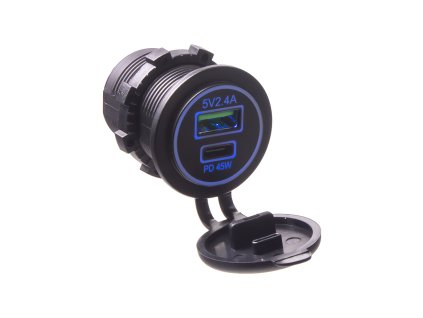 34657 USB 2,4A + USB-C PD 45W zásuvka 12/24V