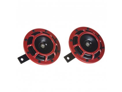 SN-239RED/12V Diskový klakson (vysoký a nízký tón), červený, 120mm, 12V