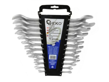 GEKO G11346 Klíče ploché saténové, sada 12ks, 6-32mm, plast. držák