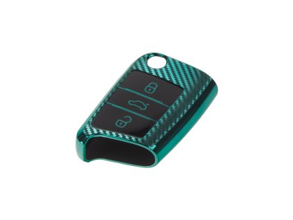 484VW122CG TPU obal pro klíč Škoda, VW, Seat, carbon zelený