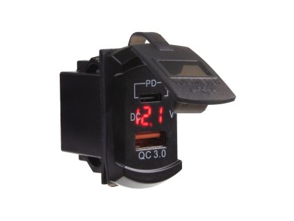 34722R USB nabíječka QC3.0 + USB-C+voltmetr "Rocker" 12/24V, 48W