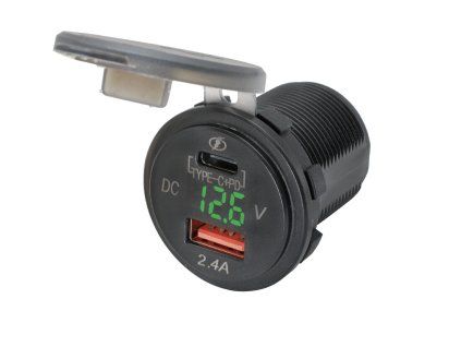 385122 G Adaptér 12V - USB 2,4A + USB C + V-metr