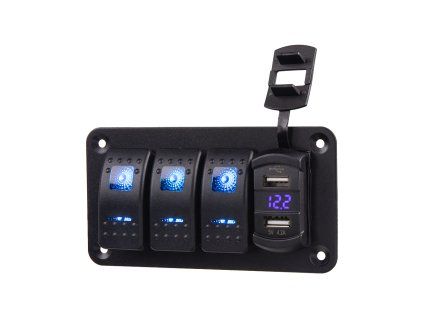 47155 Panel s 3x spínači Rocker + 2x USB 12/24V
