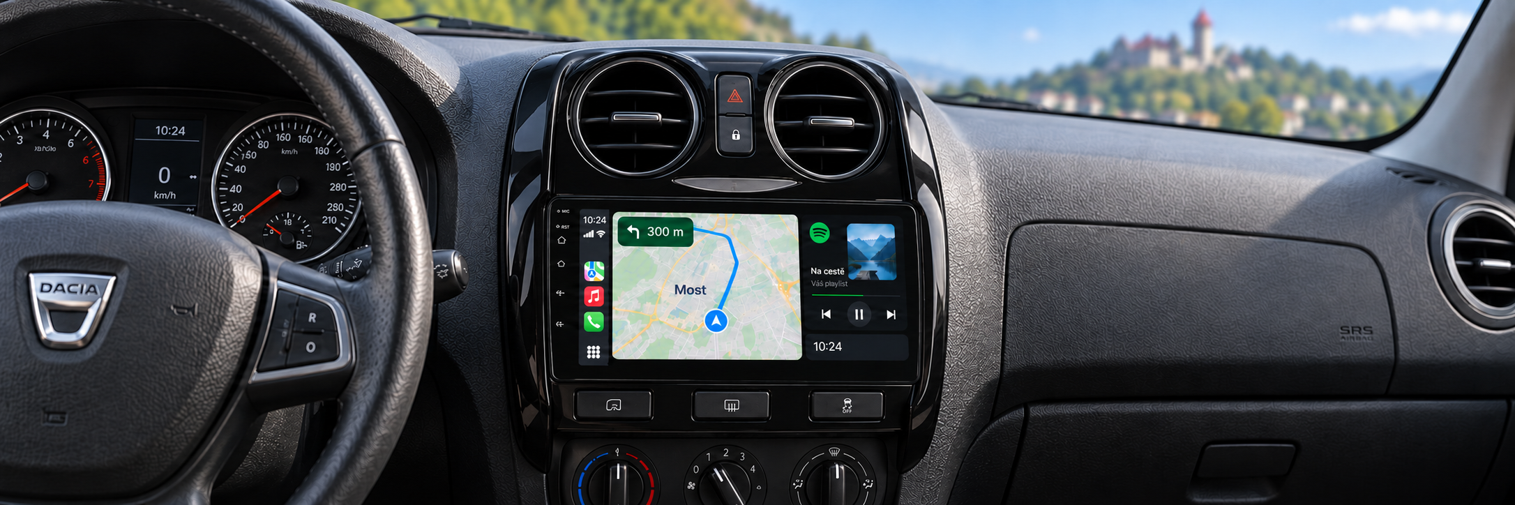CarPlay s navigací Most v interiéru Dacia Duster