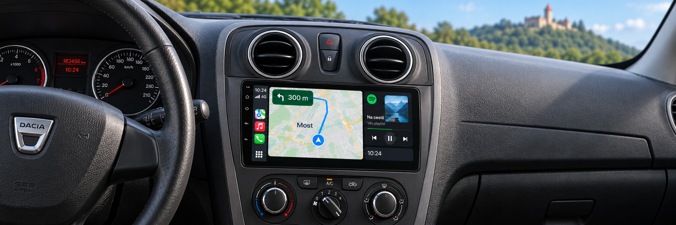 CarPlay s navigací Most v interiéru Dacia Logan 2