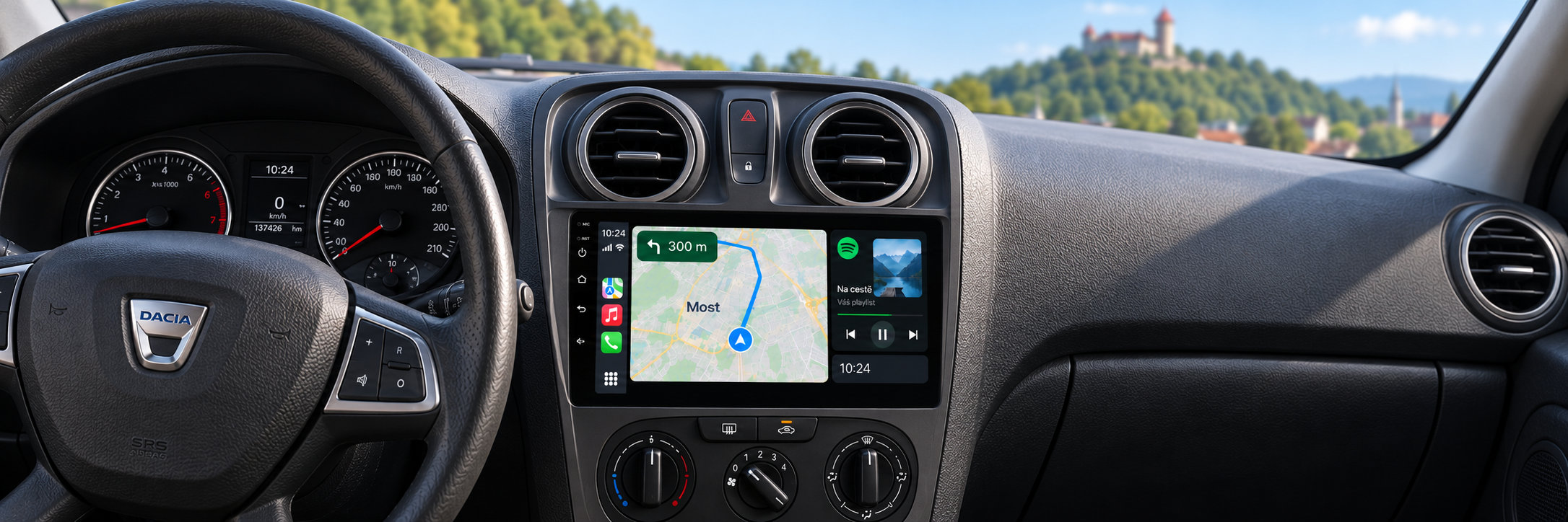 CarPlay s navigací Most v interiéru Dacia Sandero 2
