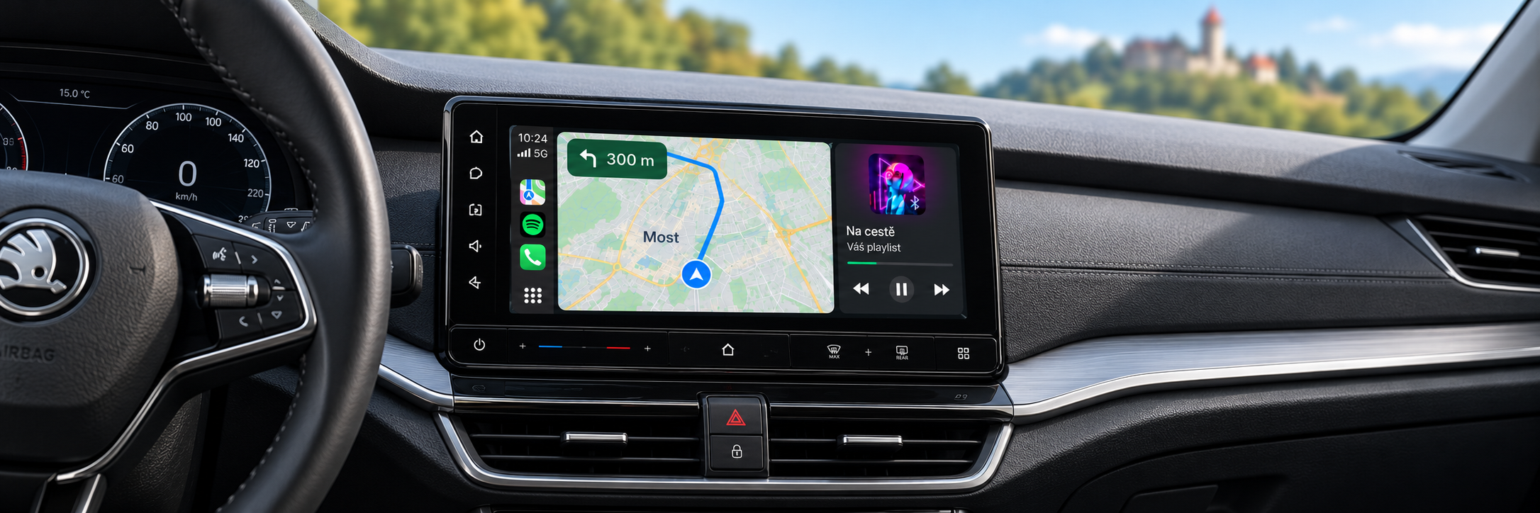 Autorádio s CarPlay a navigací v interiéru vozu