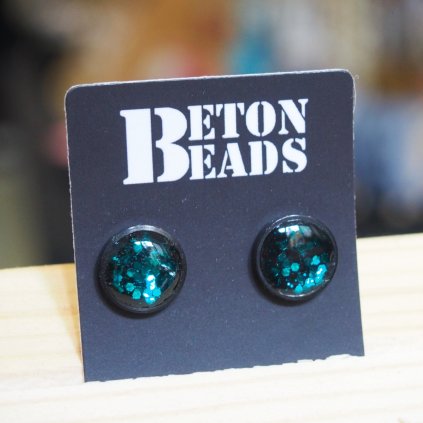 Zelené třpytkaté náušnice Beton Beads