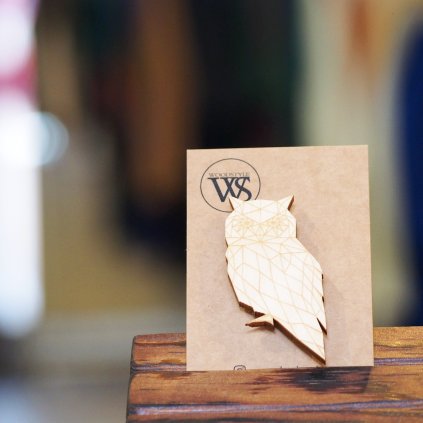 Dřevěná brož Woodstyle sova