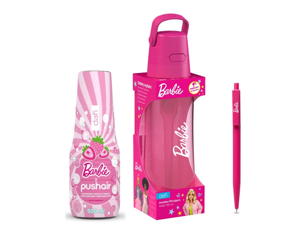 Barbie SOLID 0.7 Filterflasche + PUSHAIR BARBIE Wassersirup 500 ml
