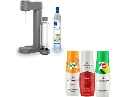 Philips Lite výrobník perlivé vody, s CO2 bombičkou, šedý + SodaStream 3 x sirupy