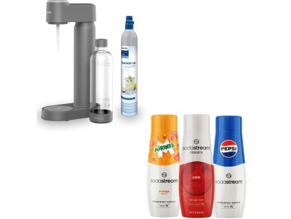 Philips Lite výrobník perlivej vody, s CO2 bombičkou, sivý +  3 x sirupy