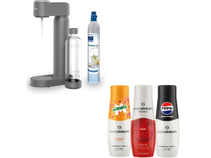 Philips Sprudelwassermaschine, mit CO2-Kartusche, Grau + 3 x Sirupe