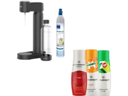 Philips výrobník sody, s CO2 kazetou, černý (ADD4901BK Lite) + SodaStream 3 x sirupy