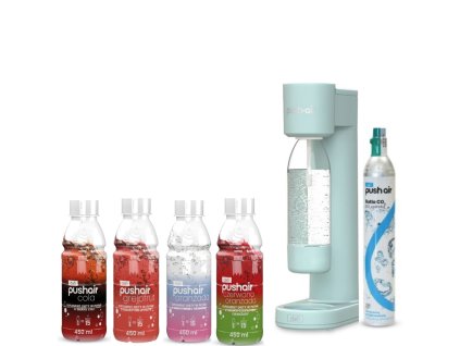 PUSHAIR Dafi nasycovač vody mátový + CO₂ kartuše+ láhev 0,7 l + 4 x sirupy