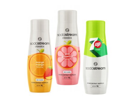 SodaStream 7 UP ZERO + Pomaranč Mango + Ružový Grapefruit sirupy