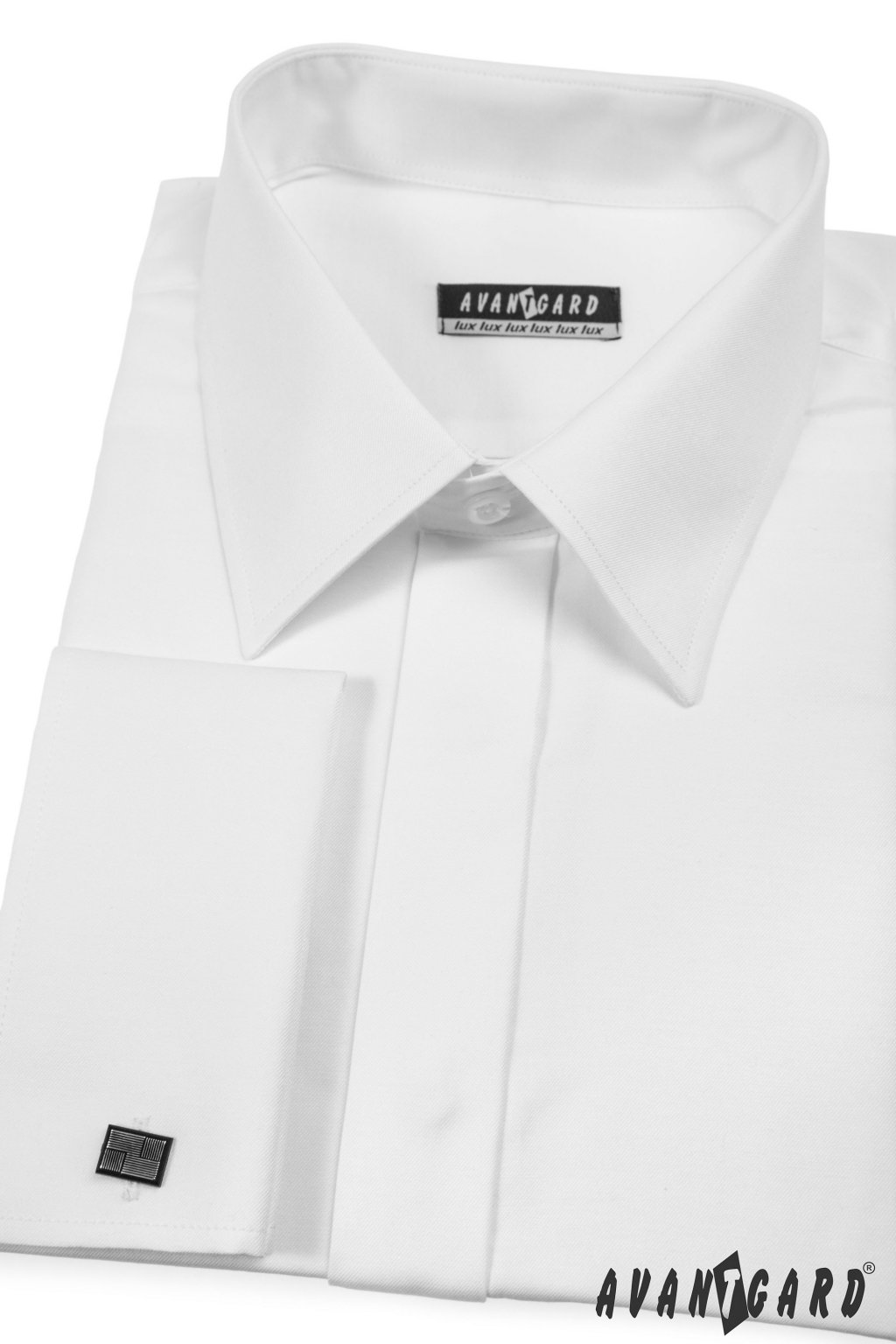 Pánská košile KLASIK s krytou légou a dvojitými manžetami na manžetové knoflíčky, 516-1, Bílá