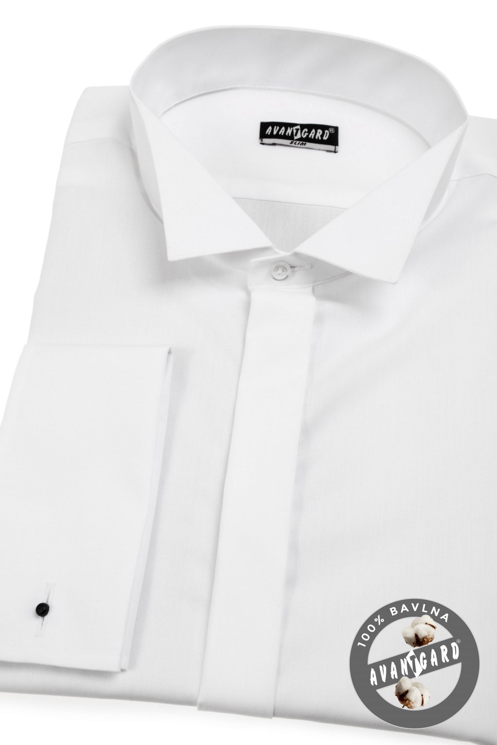 Pánská košile FRAKOVKA SLIM s dvojitými manžetami na manžetové knoflíčky, 155-1, Bílá