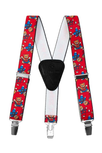 Chlapecké šle Y s koženým středem a zapínáním na klipy - 25 mm, 862-121323, Červená, černá kůže (Velikost výška postavy 110 - 130 cm)