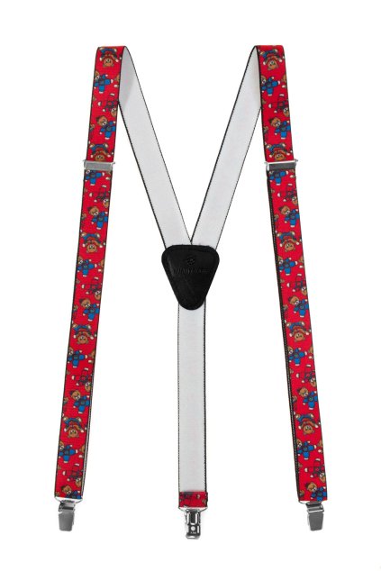Šle Y s koženým středem zapínáním na klipy - 20 mm, 867-121323, Červená, černá kůže