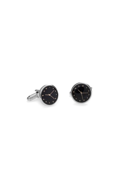 Manžetové knoflíčky CLOCK, 573-20572, Stříbrná lesk/černá