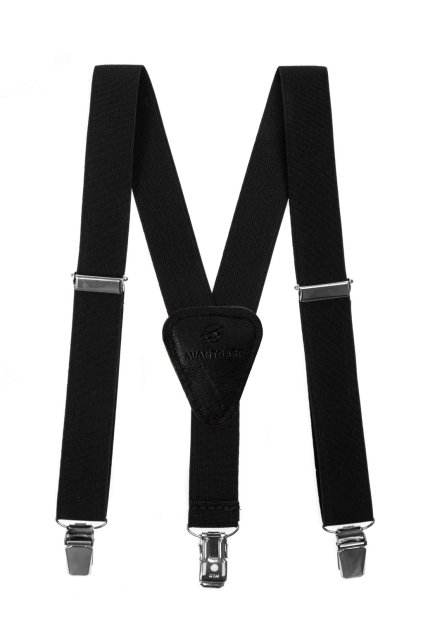 Chlapecké šle Y s koženým středem a zapínáním na klipy - 25 mm, 862-2323, Černá, černá kůže (Velikost výška postavy 90 - 110 cm)