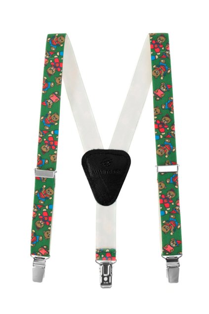 Chlapecké šle Y s koženým středem a zapínáním na klipy - 25 mm, 862-4613, Zelená (Velikost výška postavy 110 - 130 cm)