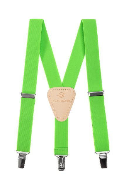 Chlapecké šle Y s koženým středem a zapínáním na klipy - 25 mm, 862-902612, Zelená neon, béžová kůže