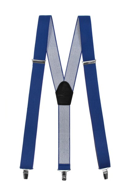 Šle Y s koženým středem a zapínáním na klipy - 35 mm, 856-73523, Královsky modrá, černá kůže